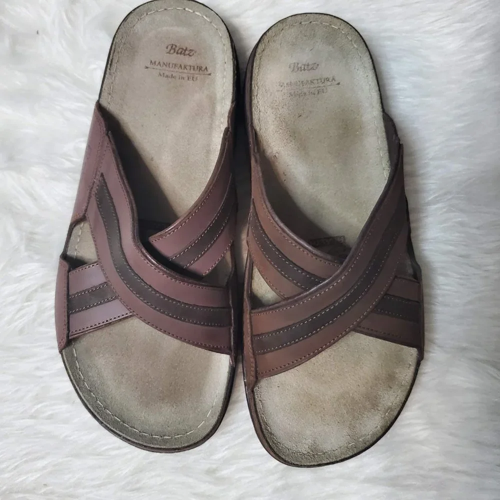 BATZ Alex Handmade Leather Mens Slip-on Sandals Clogs Mules, 41